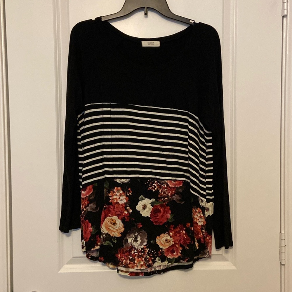 Solid, striped, floral top